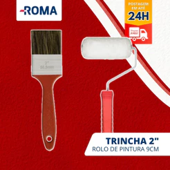 Rolinho Rolo Para Pintura 09cm + Trincha Pincel 2 Roma