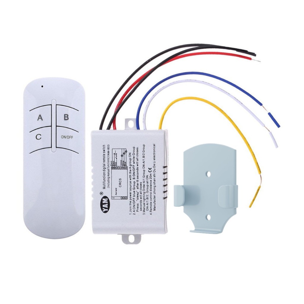 Interruptor Wireless 3 Vias Com Controle Remoto e Suporte de Parede Para Lampada e Ventilador
