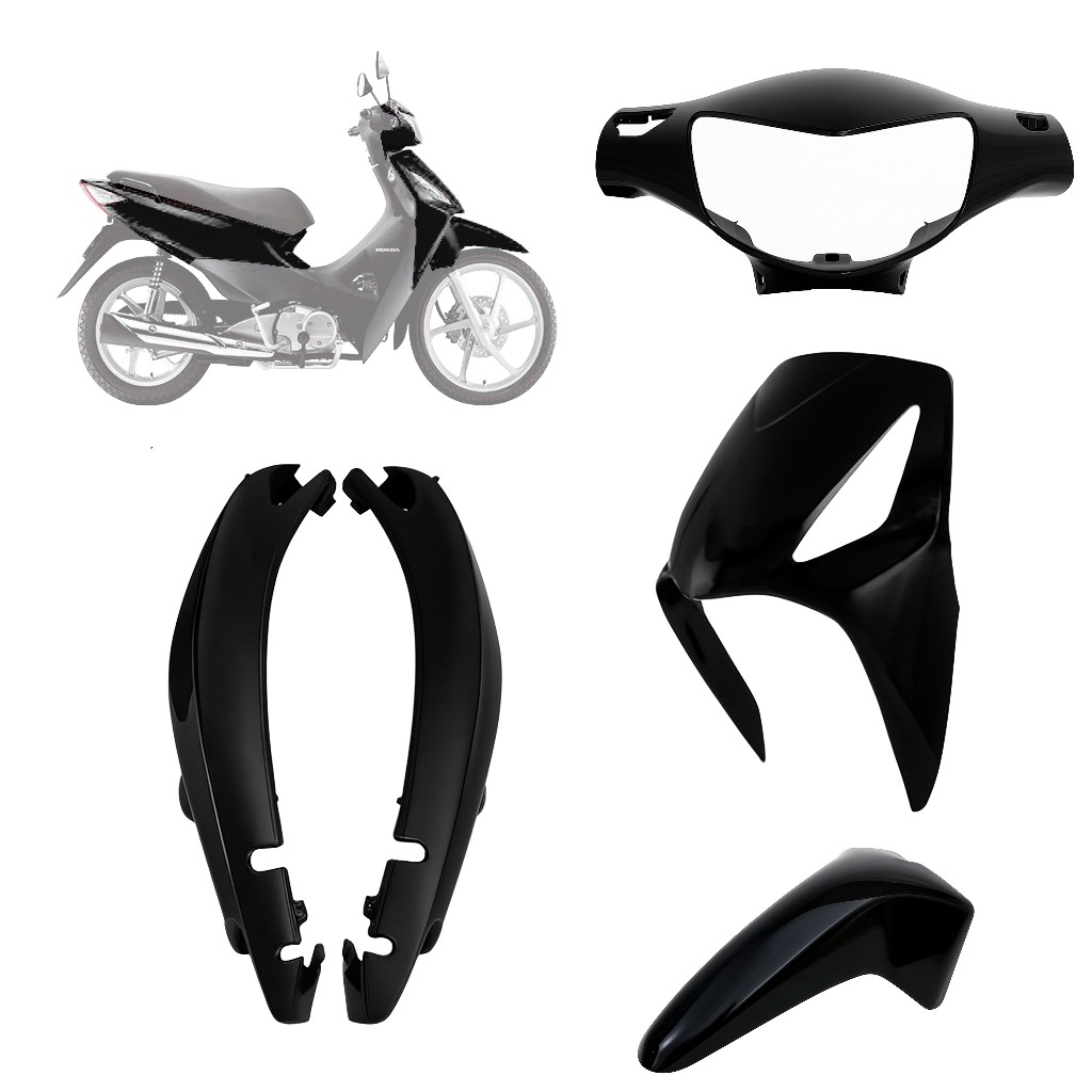 Kit Carenagem Plástica  Biz 125+ Freio Disco 2006 2007  Preto Para Motos com Freio a Disco