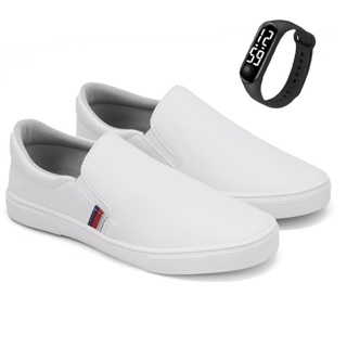 Tênis Iate Slip on Calce Fácil Original Hype Shoes Com Tira Lateral - Branco - Unissex + Relógio em Oferta na Shopee