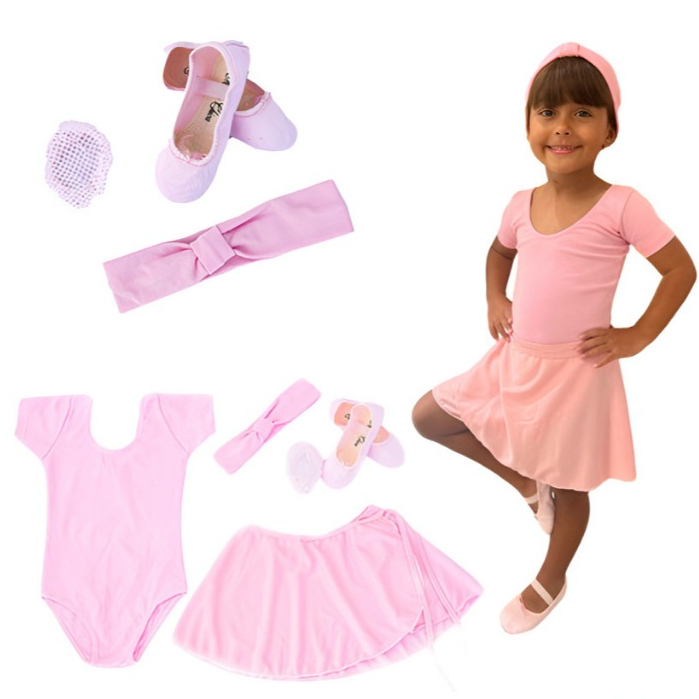 Kit Roupa Ballet Infantil Balé Jazz Dança Uniforme 5pçs