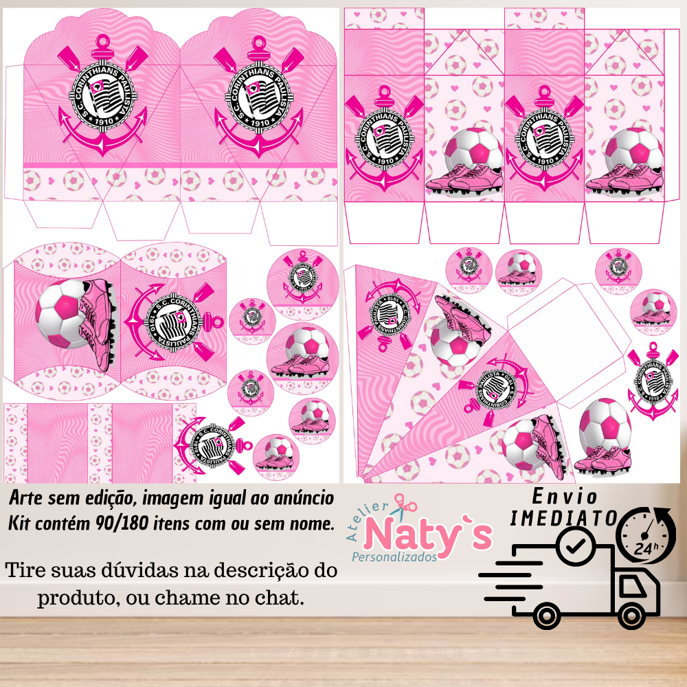 KIT COM 90/180 ITENS TEMA: CORINTHIANS ROSA LEMBRANCINHAS COM/SEM NOME - Envio 24H em Oferta na Shopee