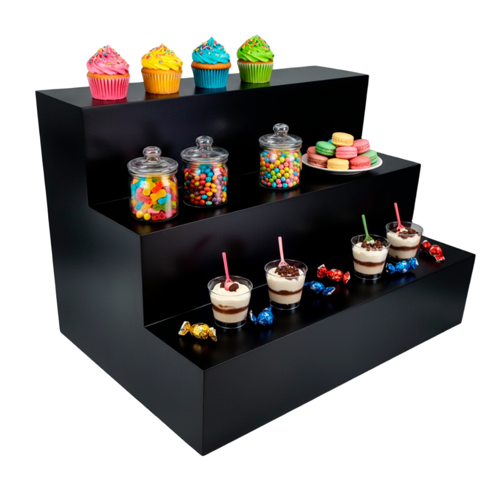 Expositor Bancada Vitrine Preta Arquibancada Escada Expositor Joias Produtos Decoração Mesa