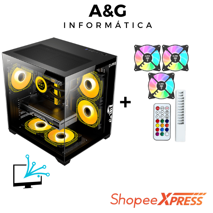 Gabinete Gamer Grodd Night Aquario Cubo Clanm Com 03, 05 ou 07 Fans ARGB + Controladora