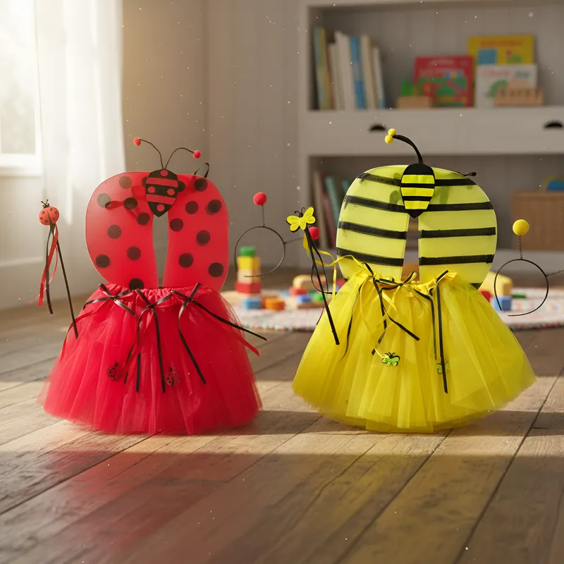 Kit Fantasia Joaninha ou Abelha com Asa Festa Infantil Saia Tiara Varinha carnaval festa halloween