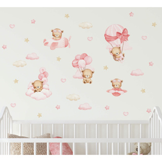 Adesivo de Parede Infantil Ursinhos e Balões Rosa Quarto de Menina Bebê em Oferta na Shopee