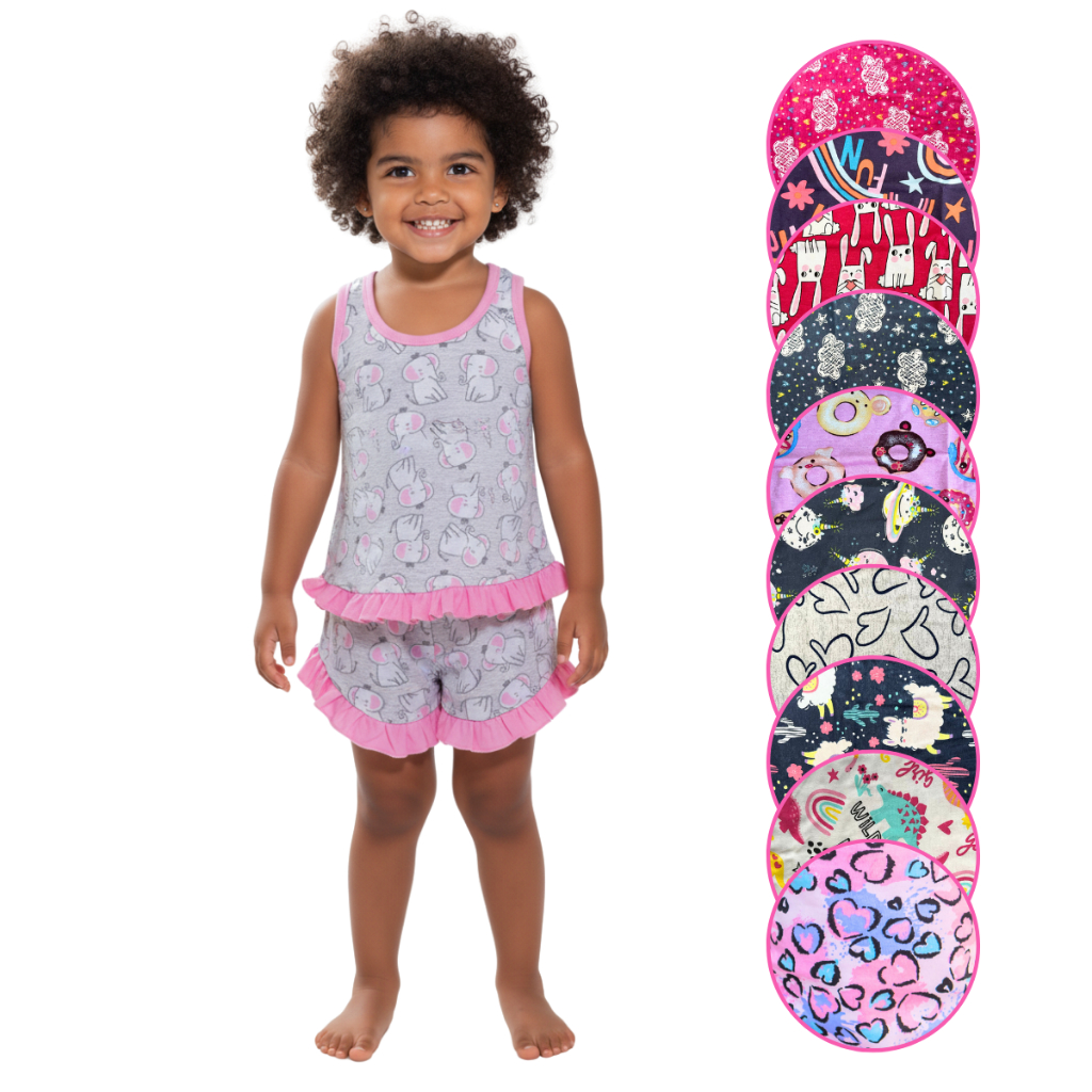 Conjunto Baby Doll Blogueira - Pijama Infantil Meninas - Short e Regata para Noites Quentes de Verão em Oferta na Shopee