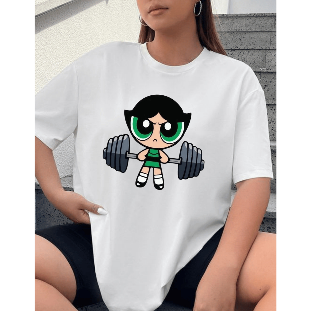 CAMISETA FEMININA TREINO ACADEMIA,CROSSFIT,CORRIDA SUPER PODEROSAS,CAMISA 100%ALGODÃO,Branca
