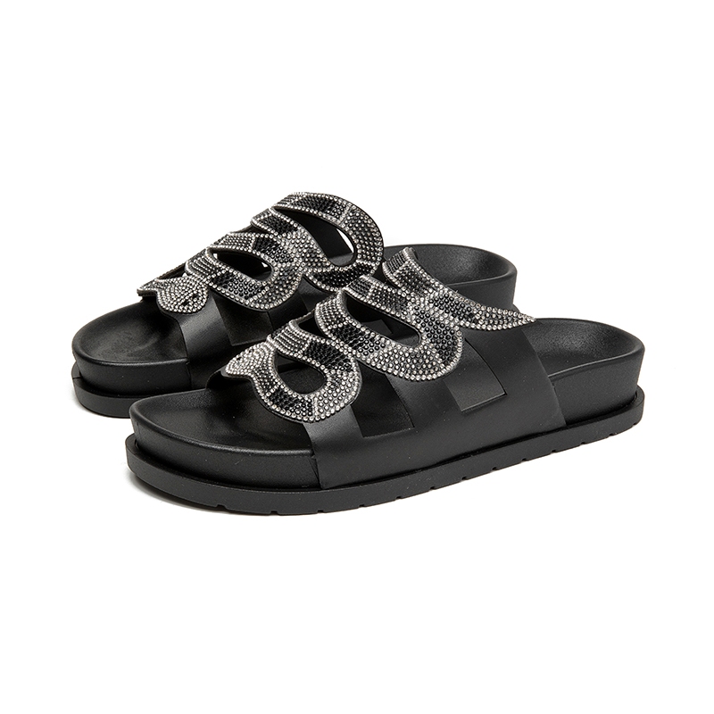 Novo Birken Papete Sandália Conforto Feminina Luxo Cobra Brilho Strass