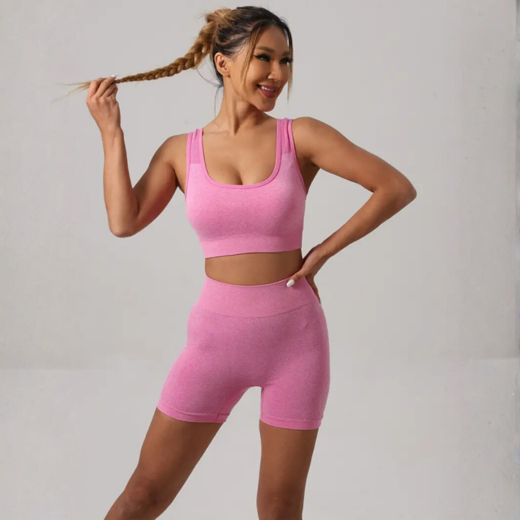 Conjunto Fitness Academia Short Top Zero Transparência Bojo Removível Feminina
