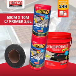 Manta Asfáltica Fita Auto Adesiva Aluminizada - 60cm X 10m + Primer de 3,6L