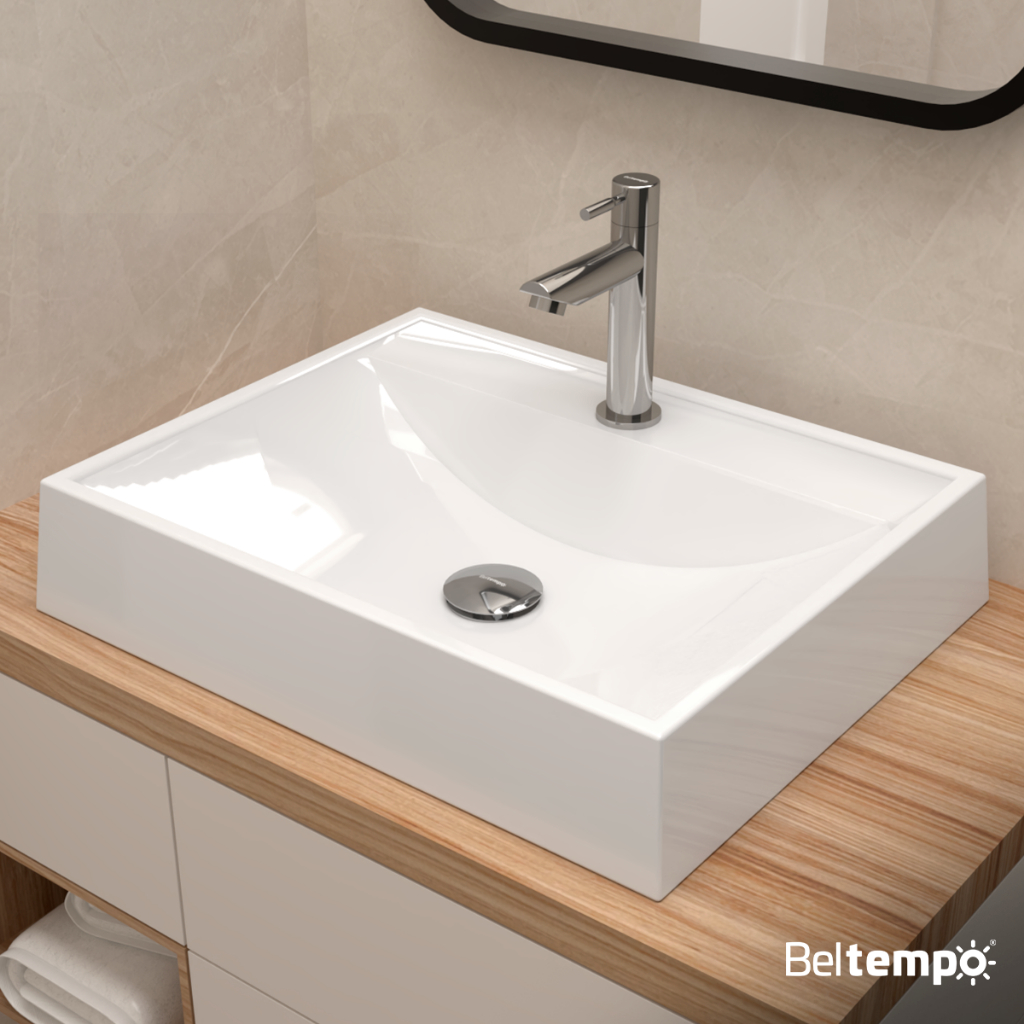 Cuba Pia de Apoio Sobrepor Retangular 50x40 Branca Banheiro Lavabo Beltempo BT-2171 em Oferta na Shopee