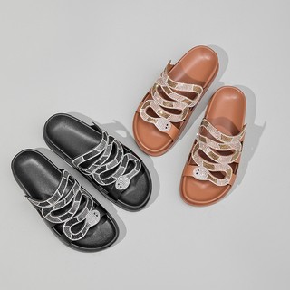 Feminina Papete Sandália Conforto Luxo Cobra Brilho Strass Sola macia e confortável