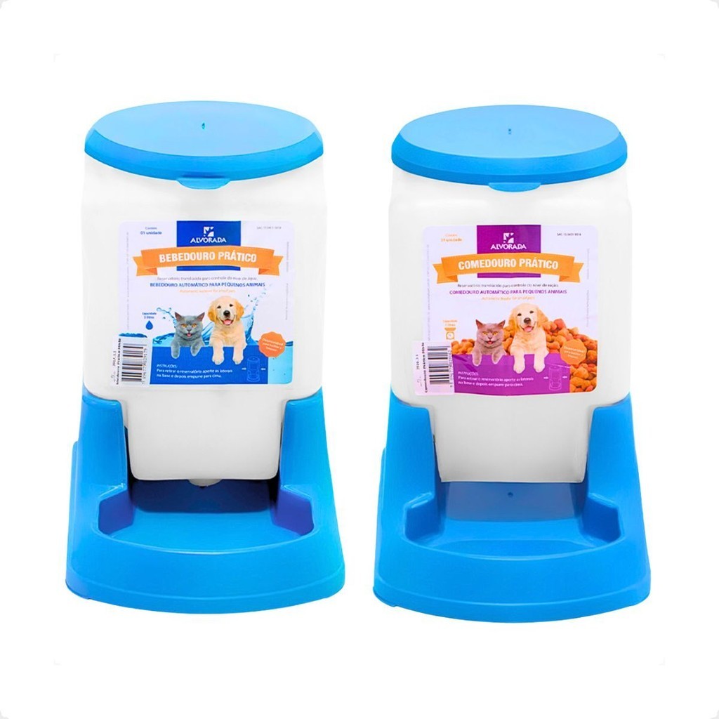Kit Bebedouro e Comedouro Automatico Cachorro e Gato Prático 3 litros - Alvorada Azul em Oferta na Shopee