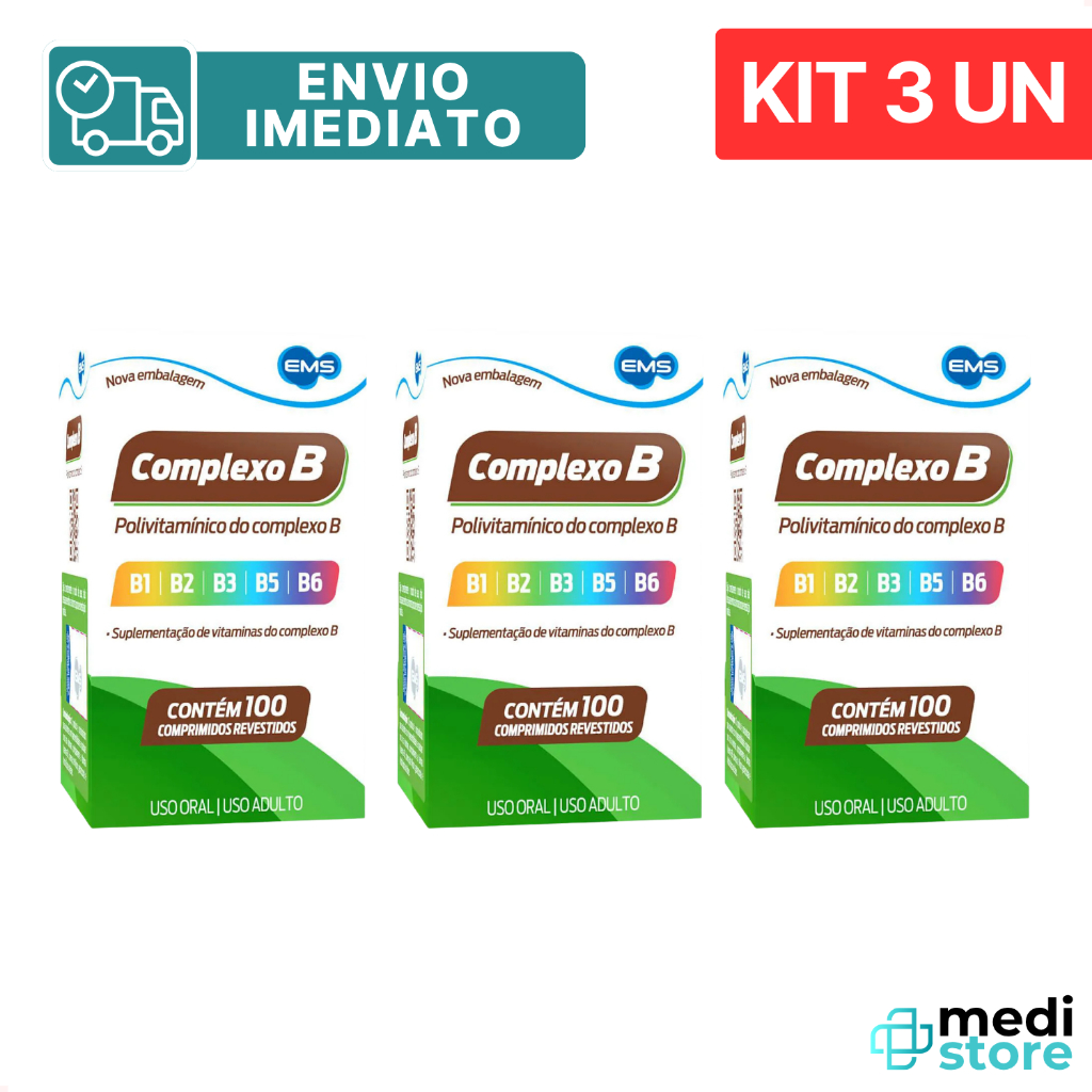 Kit com 3 - Polivitamínico Complexo B EMS 100 Cmp Suplemento - Envio Imediato