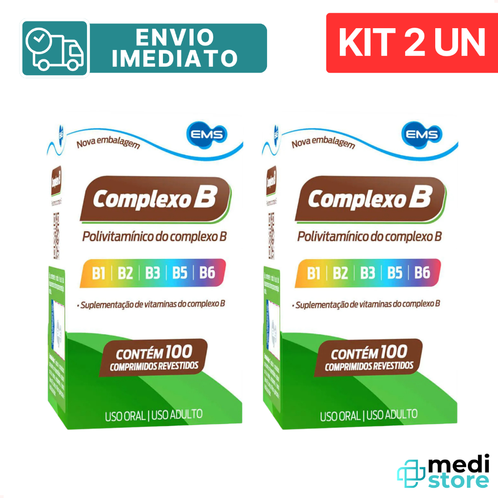 Kit com 2 - Polivitamínico Complexo B EMS 100 Comprimidos Suplemento - Envio Imediato