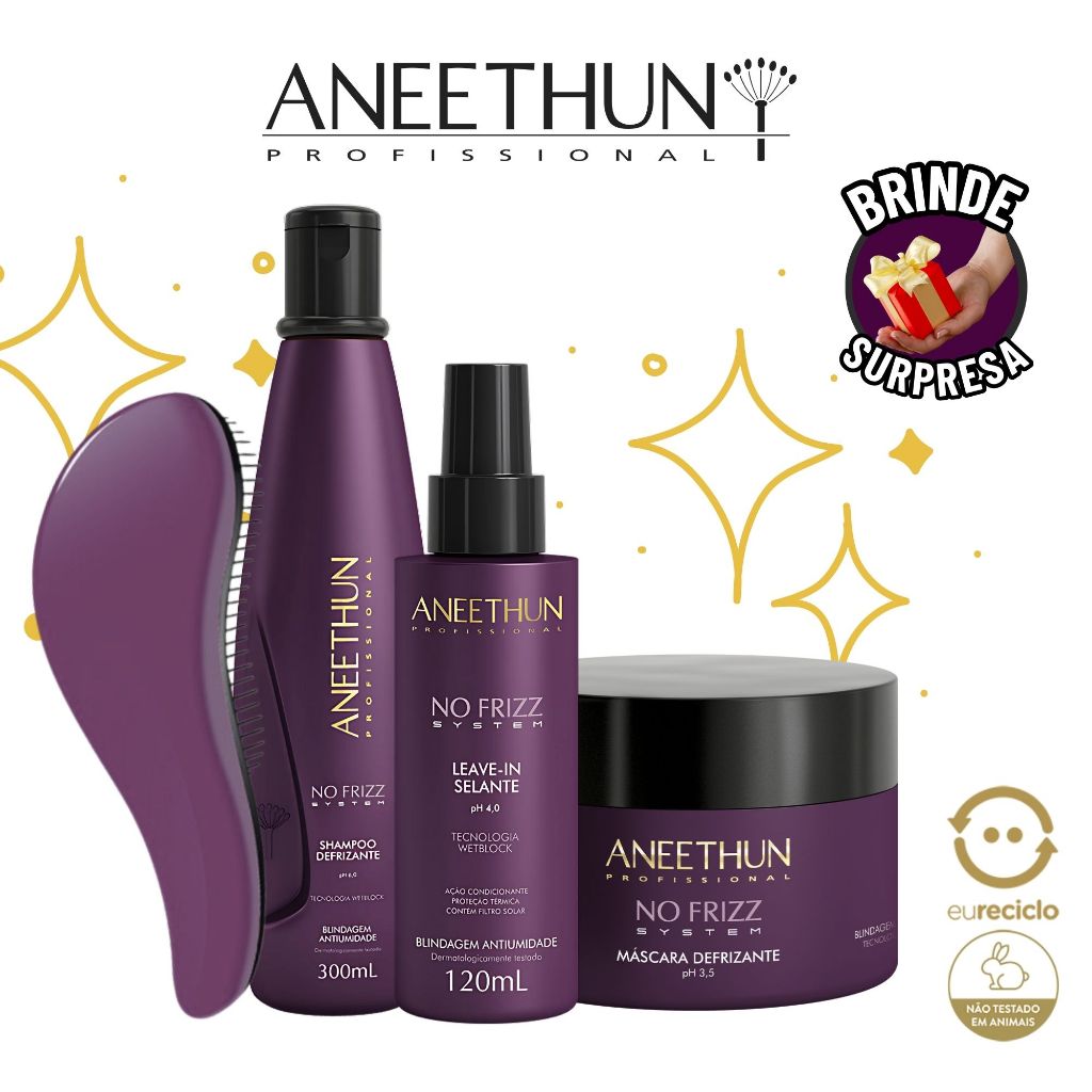 Aneethun No Frizz System Shampoo Máscara Leave-In Proteção Térmica Umidade Disciplina fios em Oferta na Shopee