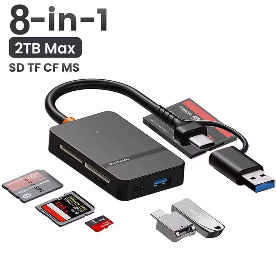 Leitor de cartão de memória USB+USB-C duas portas  USB 3.0 8 em 1 CF/MS/SD/TF para MACBOOK/PC/CELULAR