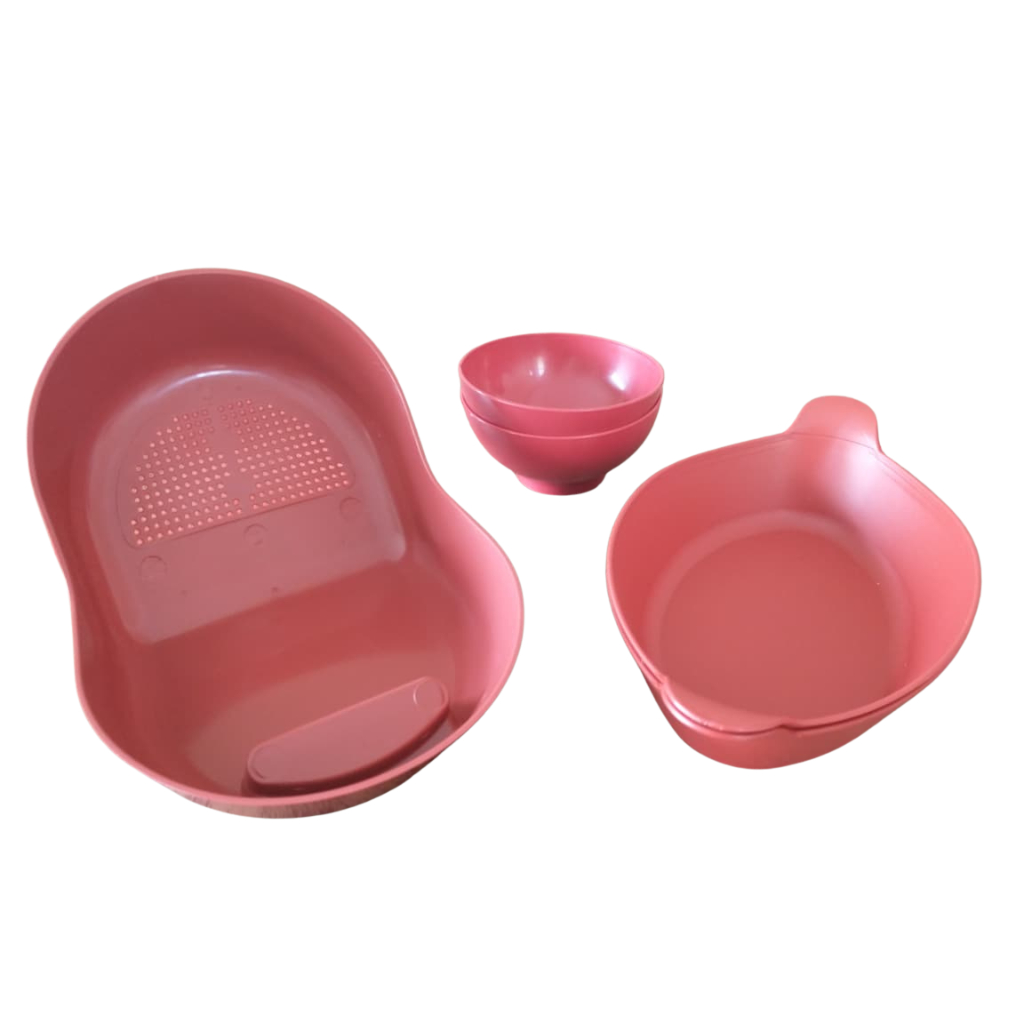 Kit Cozinha Escorredor 2 Petisqueiras 2 Cumbucas Plastico Vermelho Utilidades Domesticas Resistente