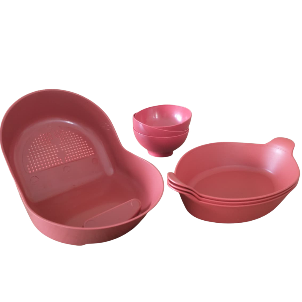 Kit Cozinha Escorredor 3 Petisqueiras 3 Cumbucas Plastico Vermelho Utilidades Domesticas Resistente