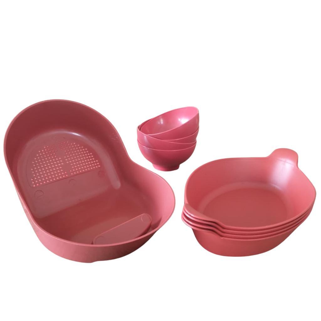 Kit Cozinha Escorredor 4 Petisqueiras 4 Cumbucas Plastico Vermelho Utilidades Domesticas Resistente