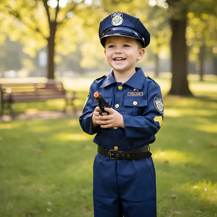 Fantasia Infantil Policial Completa Acessórios Algema Cassetete farda Chapéu Quepe Calça Cinto