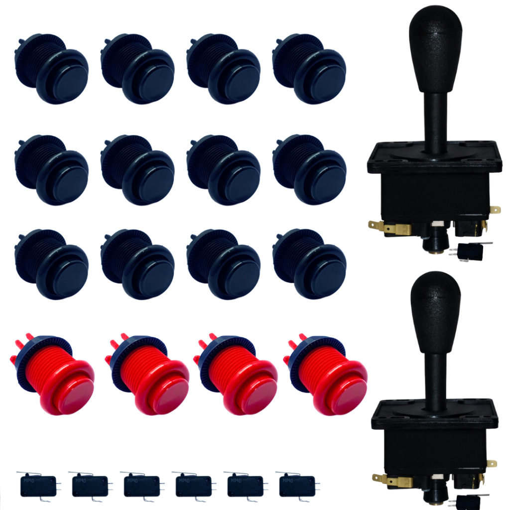 2 Comando Joystick Preto 16 Botão Nylon Fliperama Arcade Bartop