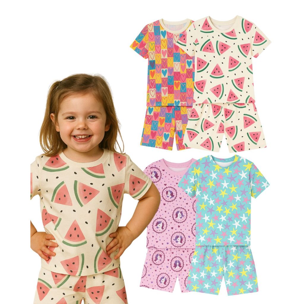 Kit 4 Pijamas Infantil Menina Conjuntos Calor Verão Lindos
