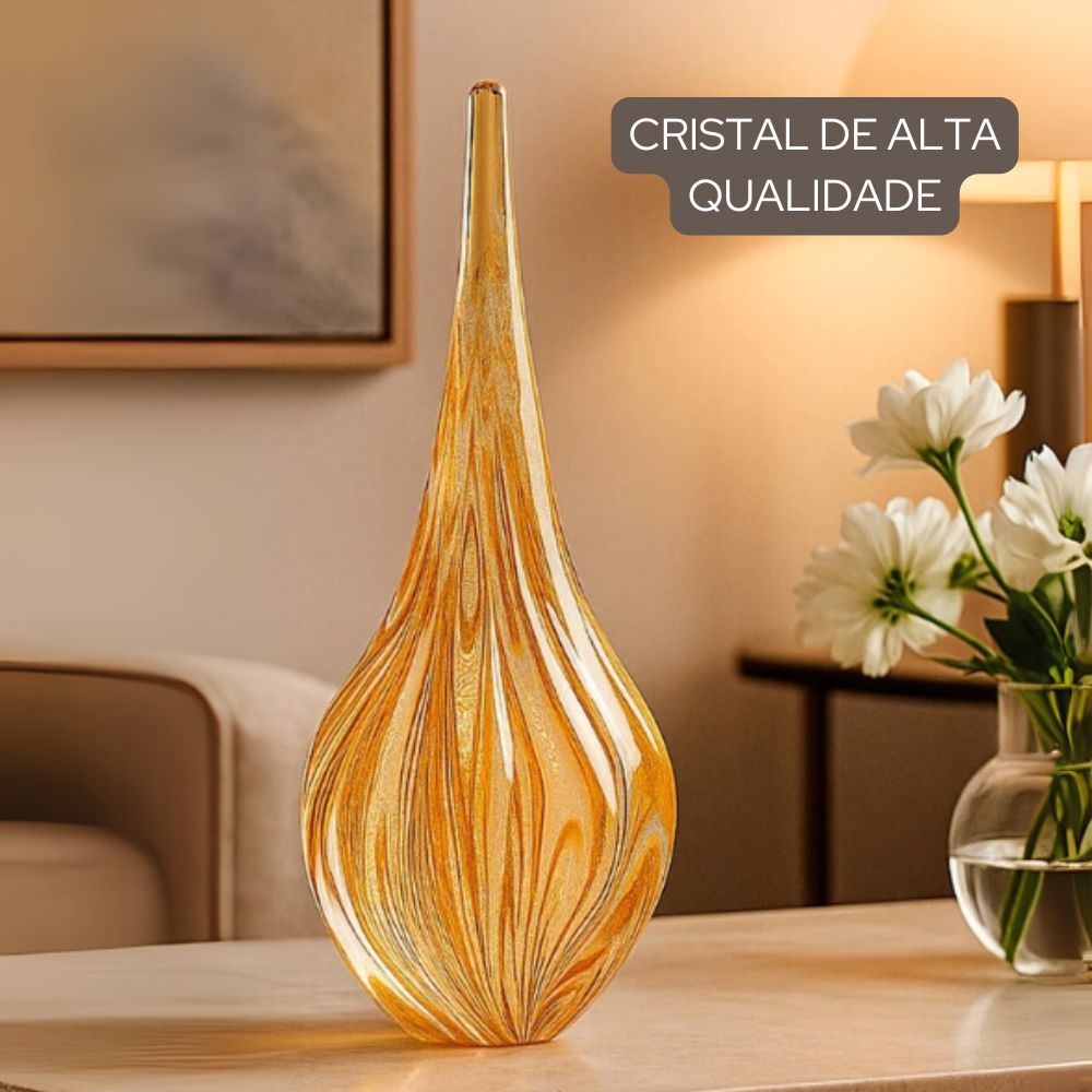 Vaso De Vidro Gota Torcida Decoração Enfeite Casa Mesa Aparador Escultura Linha Veneza 30cm