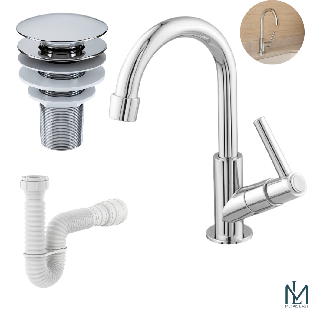 Kit de Banheiro em ABS- Torneira Bancada + Ralo Válvula click 7/8 Cromada+ Sifão Flexível Universal em Oferta na Shopee