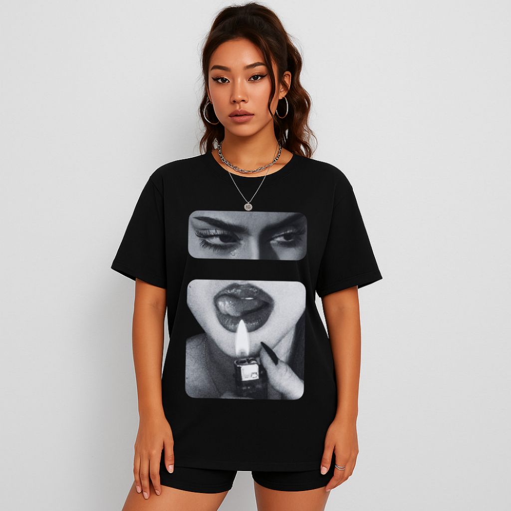 Camiseta Feminina Streetwear Isqueiro Bitch Tumblr Tecido 100% Algodão Unissex Manga Curta Estilo Academia Treino