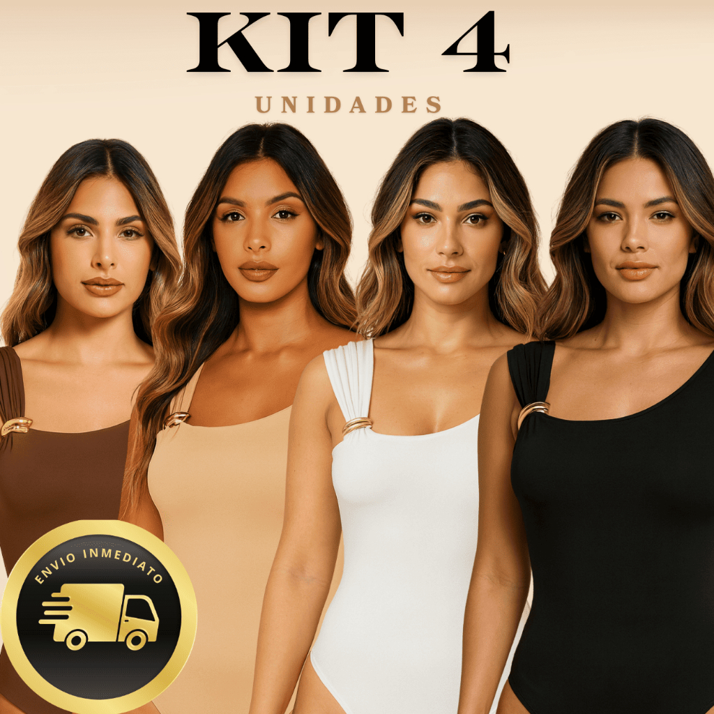 KIT 4 Body Feminino Manga Curta com Detalhe Elegante em Argola Dourada em Suplex em Oferta na Shopee