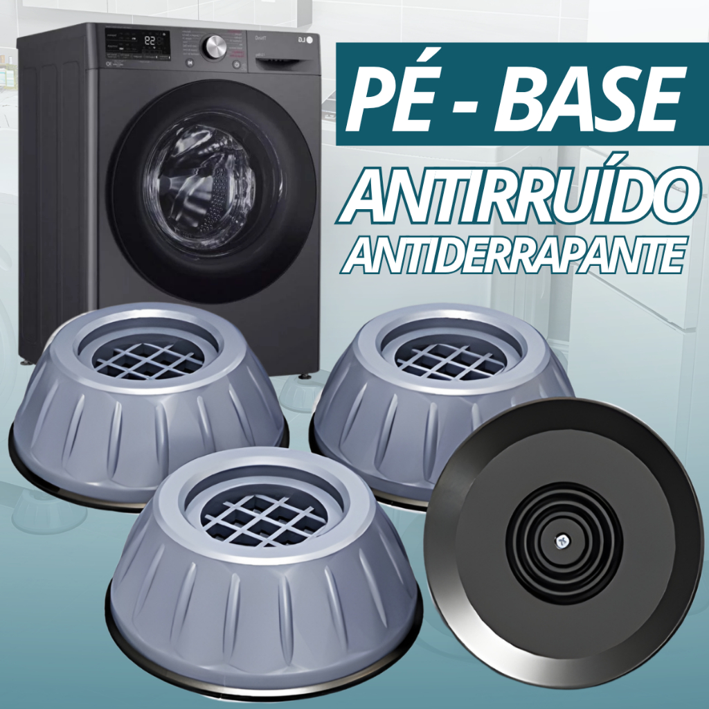 Kit 4 Pé Nivelador Suporte Anti Vibração Almofada Borracha Maquina Lavar Secadora Geladeira Fogão
