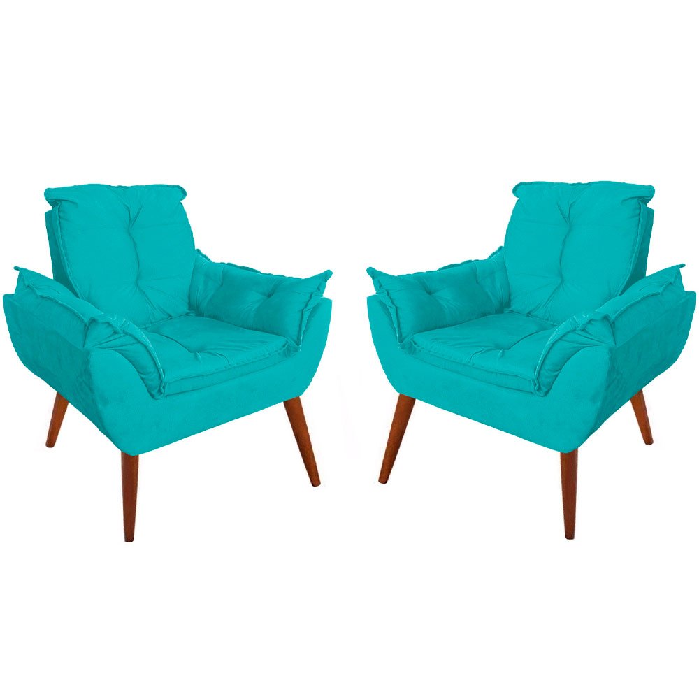 Conj. 02 Poltronas Opala Tecido Suede Decoração Para Sala e Quarto