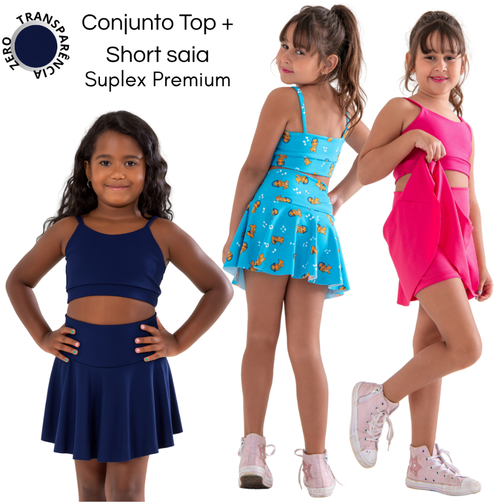 Conjunto Infantil Esportivo Short saia + Top Alcinha Legging Treinos Meninas Criança