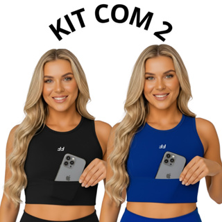 Kit com 2 Top Cropped Com Bolso Corrida Academia Alta Compreensão Fitness para Treinos Intensos em Oferta na Shopee