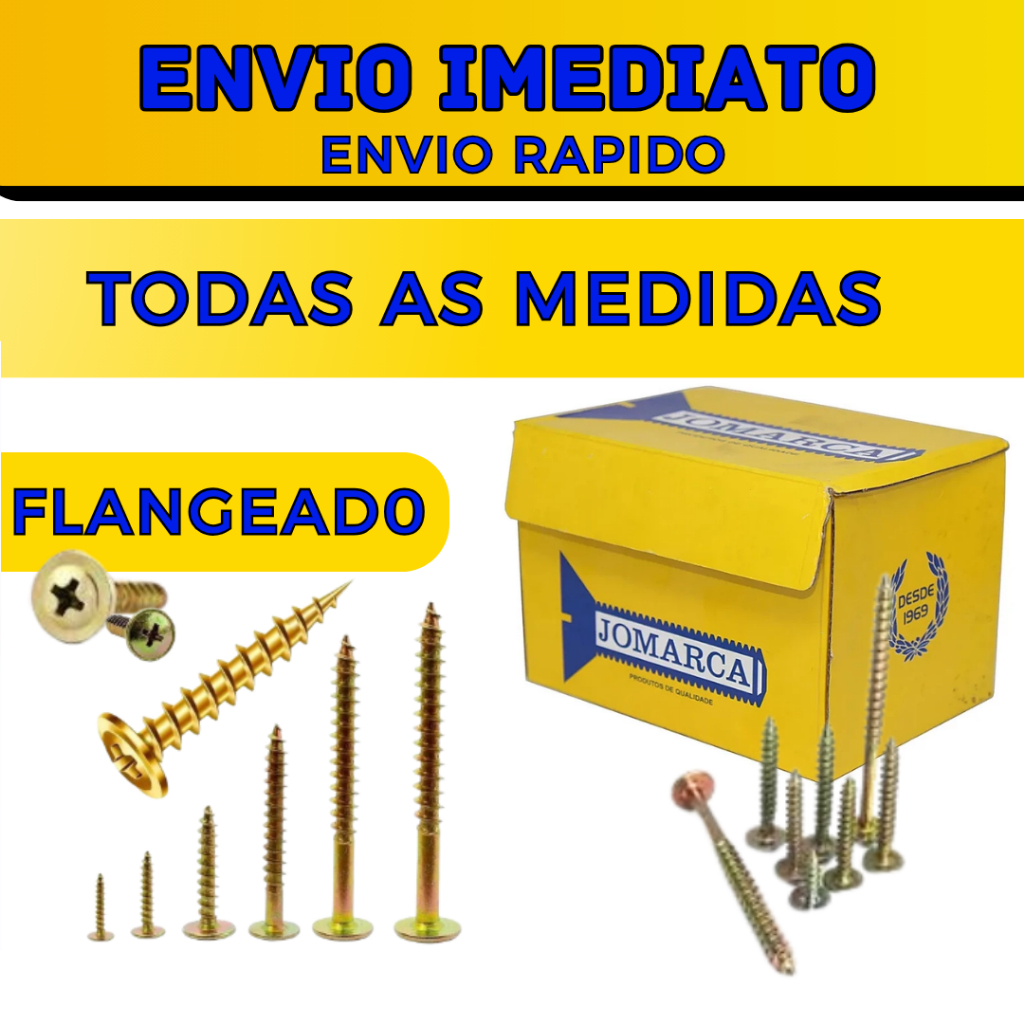 Parafuso chipboard Flangeado 100 Peças JOMARCA – Todas as Medidas | Aço Zincado Dourado | Alta Qualidade em Oferta na Shopee