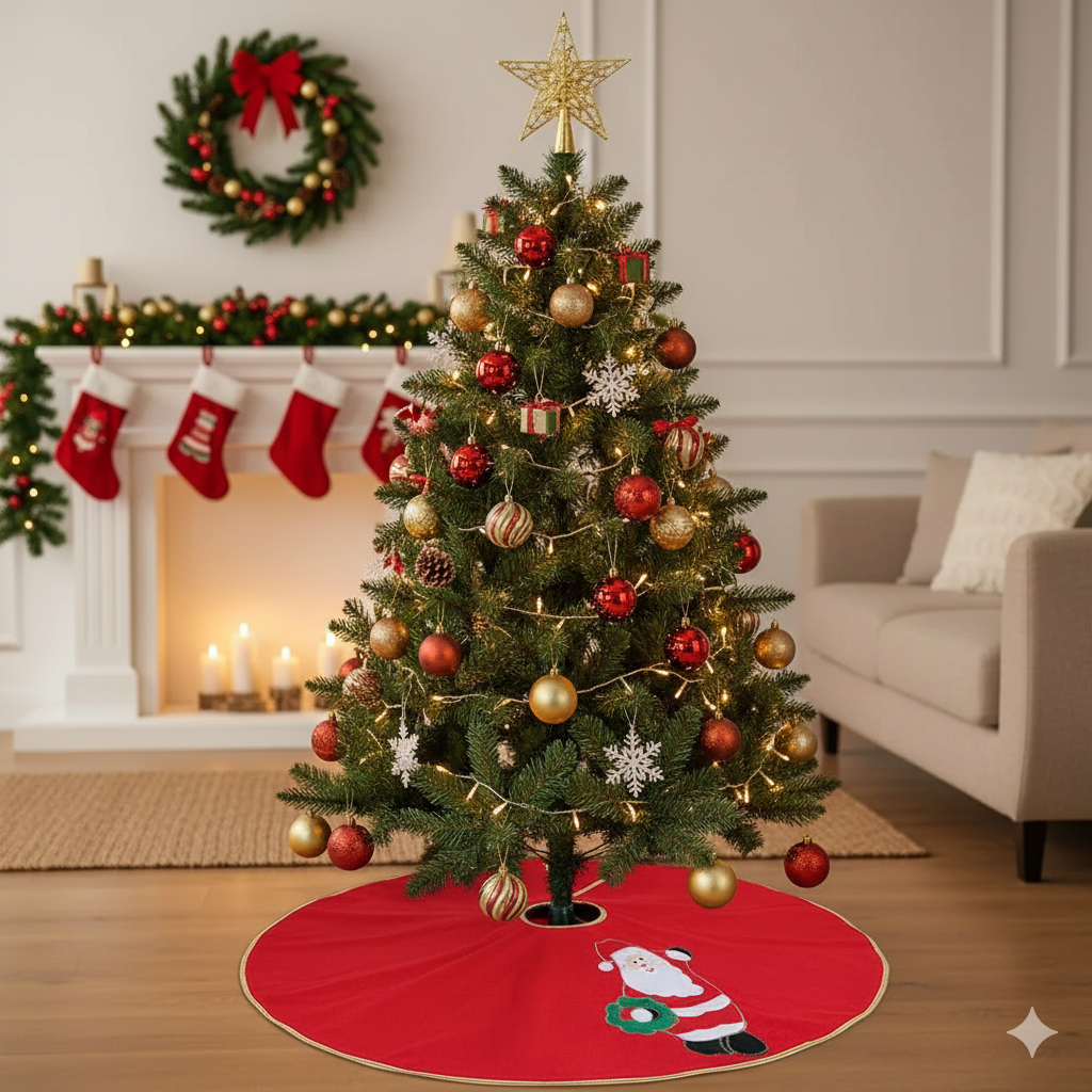 Saia Base Tapete Para Árvore Com Papai Noel Art Christmas 60Cm