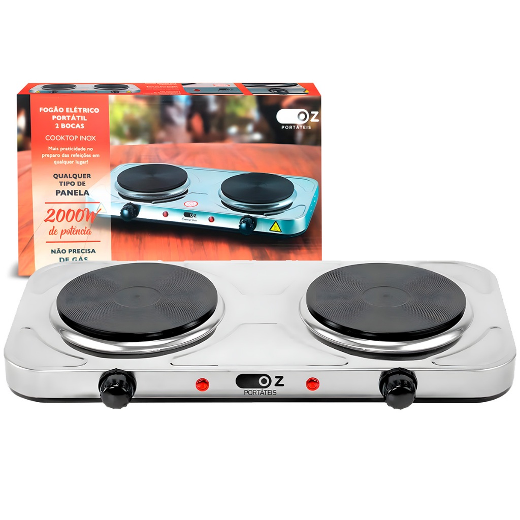 Fogão Elétrico Portátil De Mesa Cooktop 2 Bocas 2000w Aço Inoxidável Fe2000 Oz em Oferta na Shopee