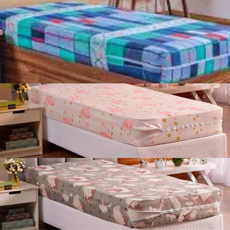 kit 3 Capas De Colchão Solteiro Com Ziper Estampada Microfibra 100% Poliéster