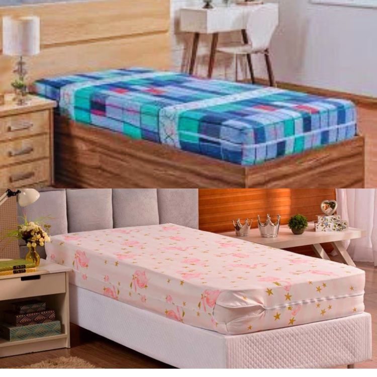 kit 2 Capas De Colchão Solteiro Com Ziper Estampada Microfibra 100% Poliéster