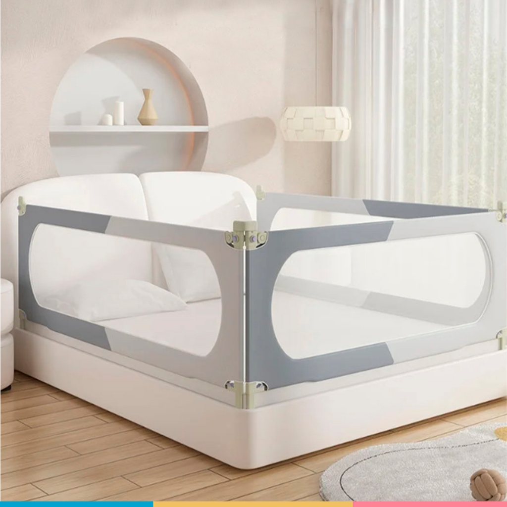 Grade Proteção Anti-Queda Cama Infantil Reforçada, Trava Dupla, Base U, Altura Ajustável 72 cm