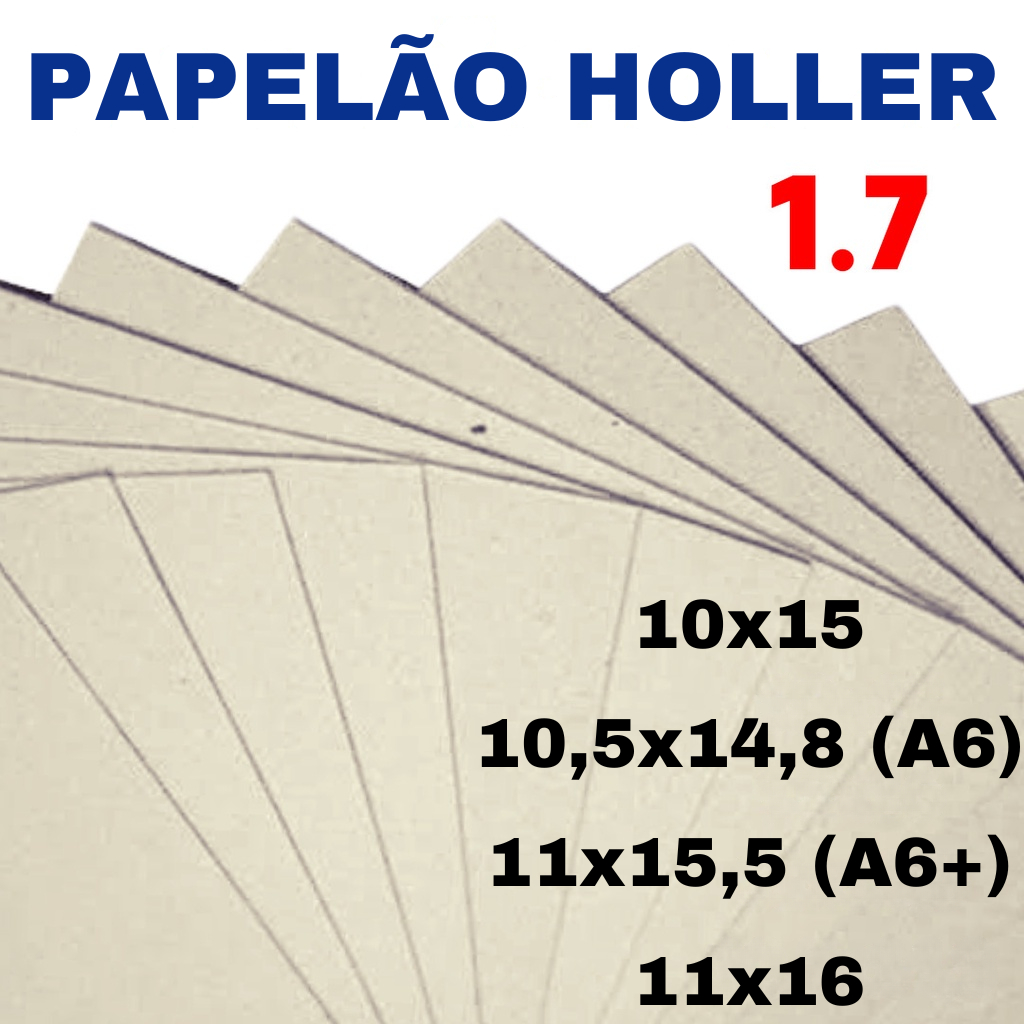 Papelão Horlle 1,7mm p/ Capas Bloquinho Encadernação Papel Cartão Cinza Holler 1.7 mm 10x15 A6 11x15,5 A6+ 11x16