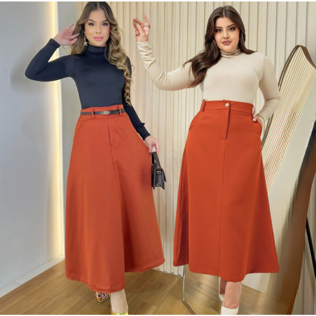 Saia Longa Feminina Alfaiataria Moda Evangélica Casual Básica Cintura Alta Elegante Tendência em Oferta na Shopee