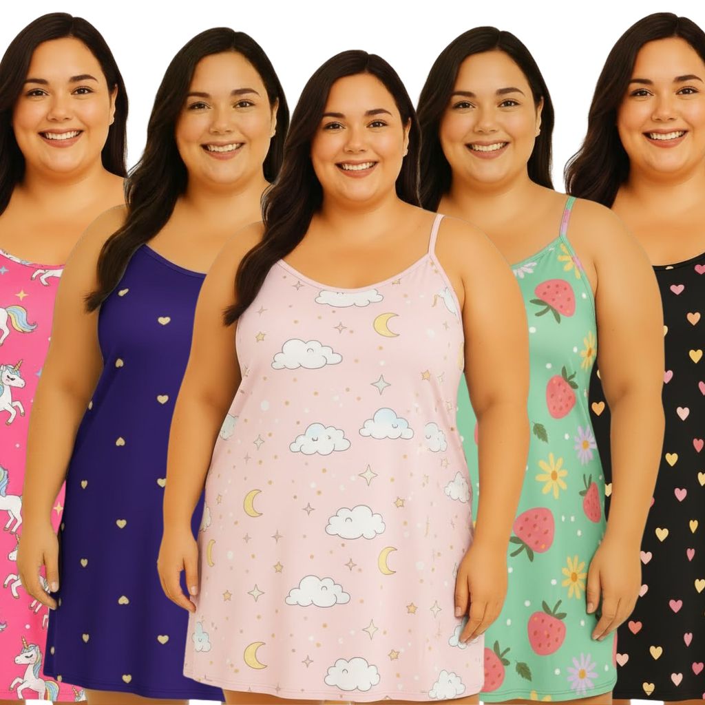 Kit 5 Camisolas Plus Size Poliéster Estampas Sortidas veste 48/50