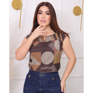 Blusa feminina social manga curta moda evangélica gola redonda em Oferta na Shopee