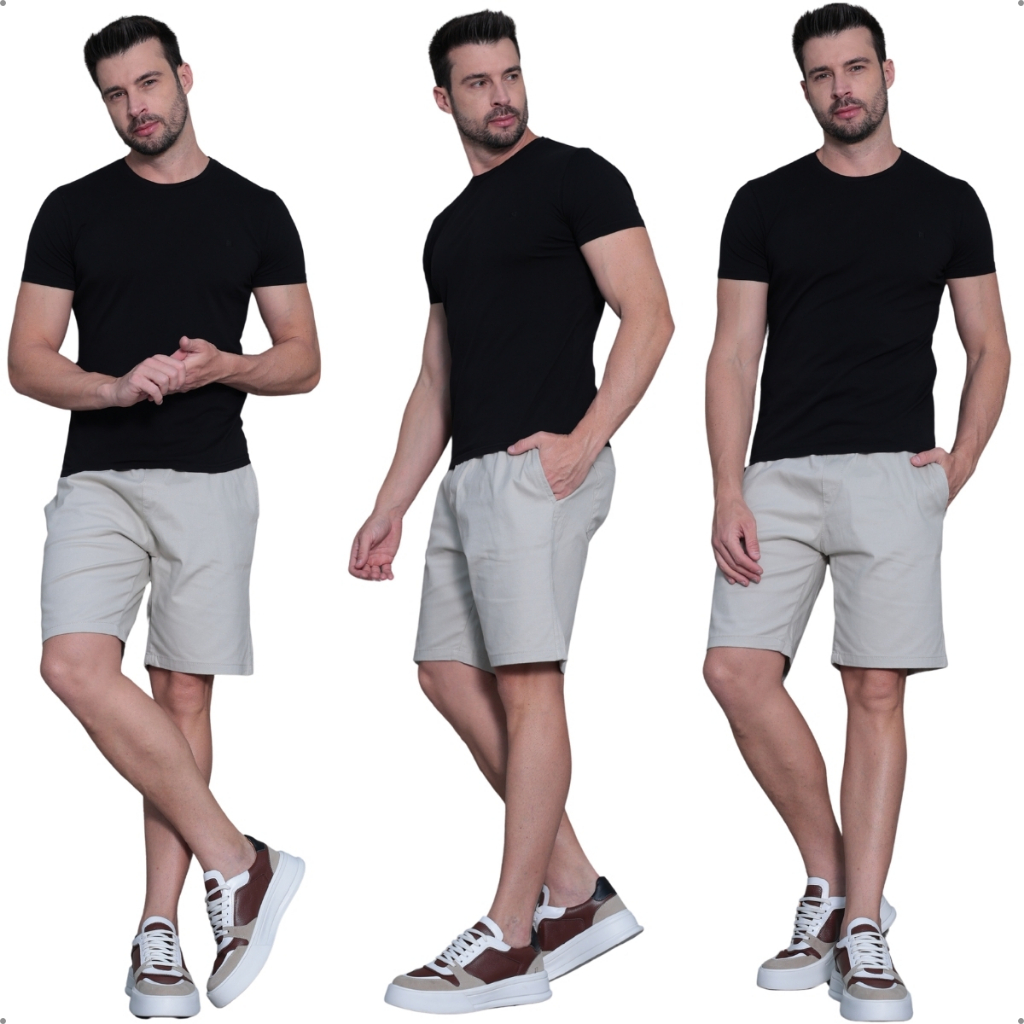 Bermuda Masculina Jogger Sarja Com Elastano Cordão Ajustável Bolsos Funcionais Confortável Premium