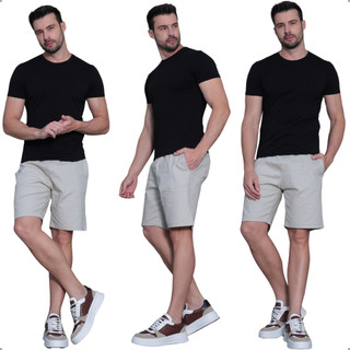 Bermuda Masculina Jogger Sarja Com Elastano Cordão Ajustável Bolsos Funcionais Confortável Premium