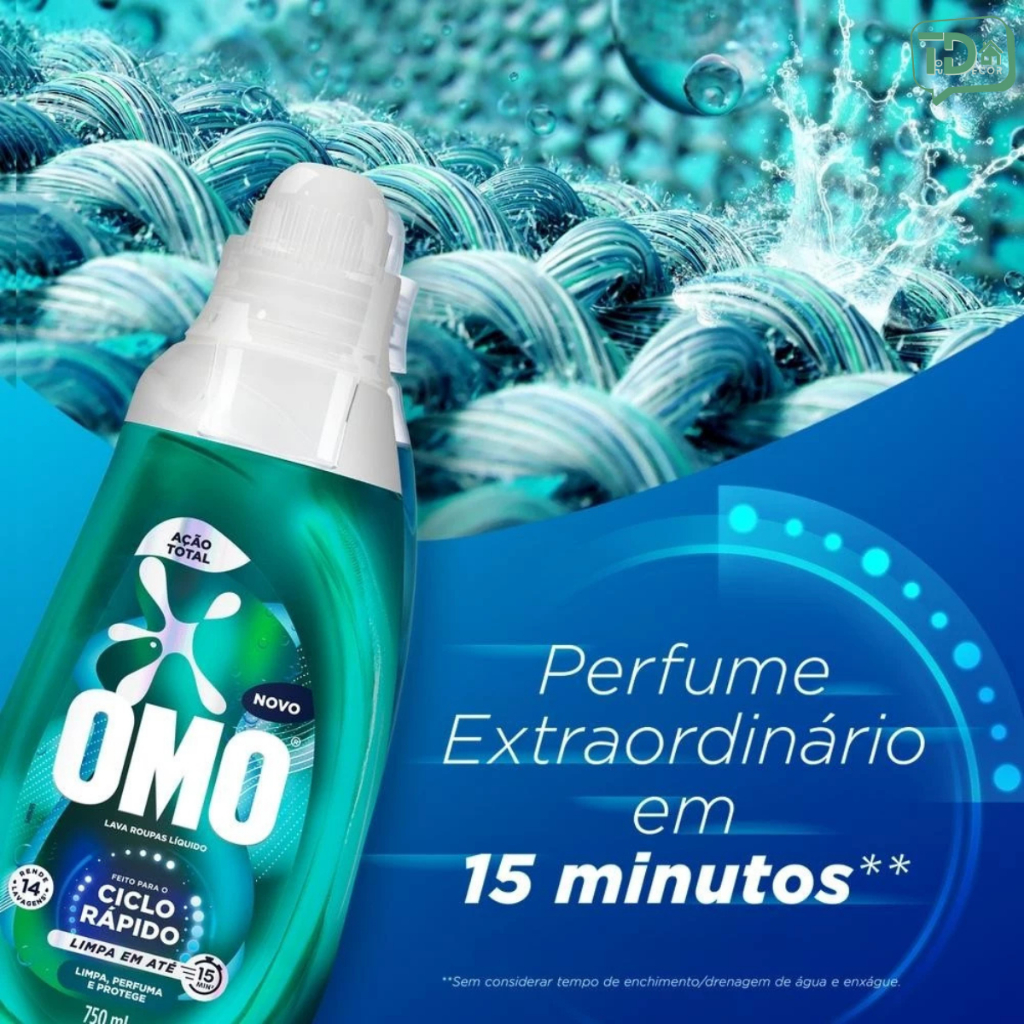 Lava-Roupas Líquido Omo Ciclo Rápido Ação Total Frasco 750ml