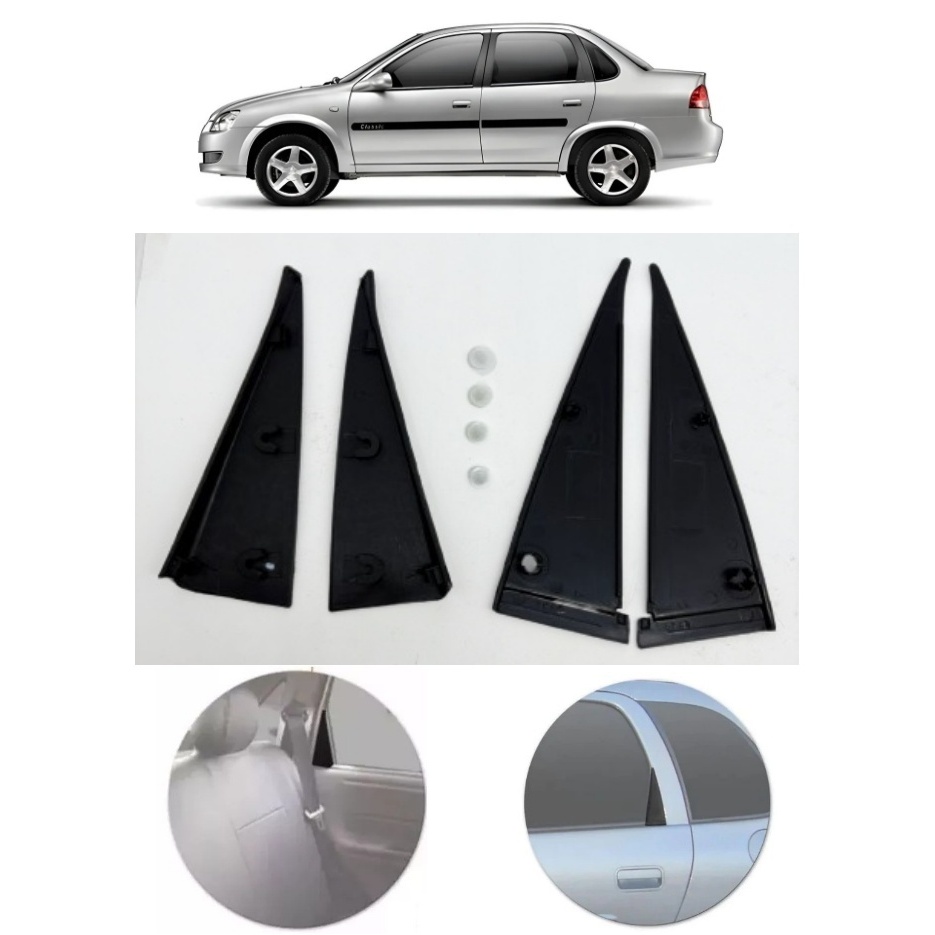 Kit 4 Acabamentos Externos e Internos Traseiro Porta Corsa 4 Portas + Grampos para Fixação